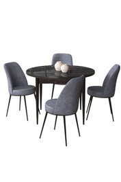 Hanah Home Juego de Mesa y Sillas de Comedor 5 Piezas Tor Black Marble Fume Mármol Negro y Sillas Humo